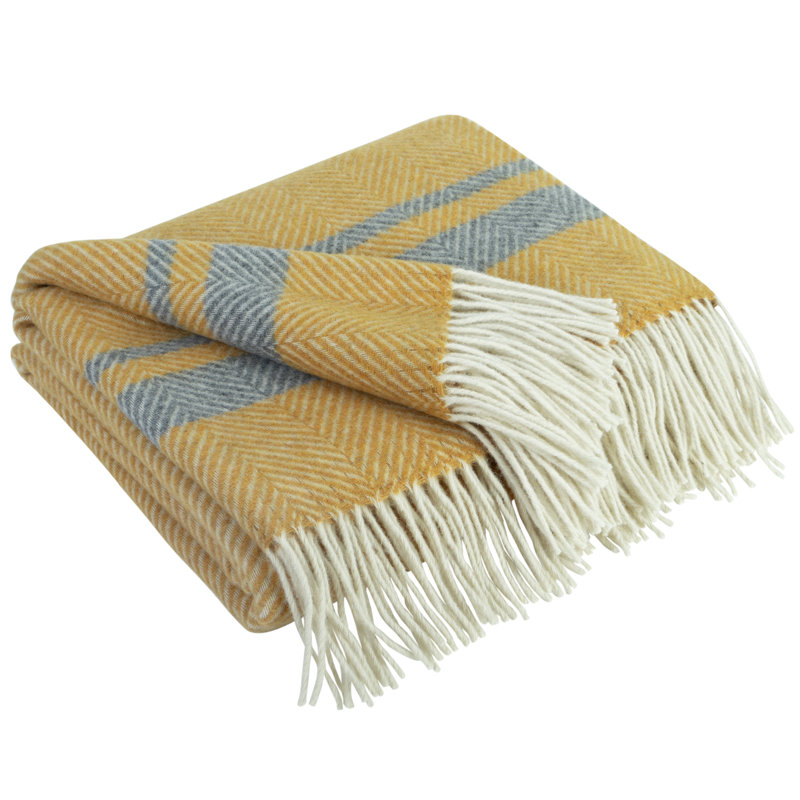 Merino Wool Blanket Gurekam, Mustard/Grey