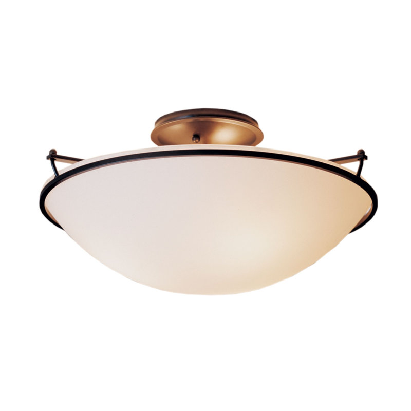 Simple Lines Bowl Semi Flush Mount, Opal, Dark Smoke, 7.1" H x 14.5" W x 14.5" D