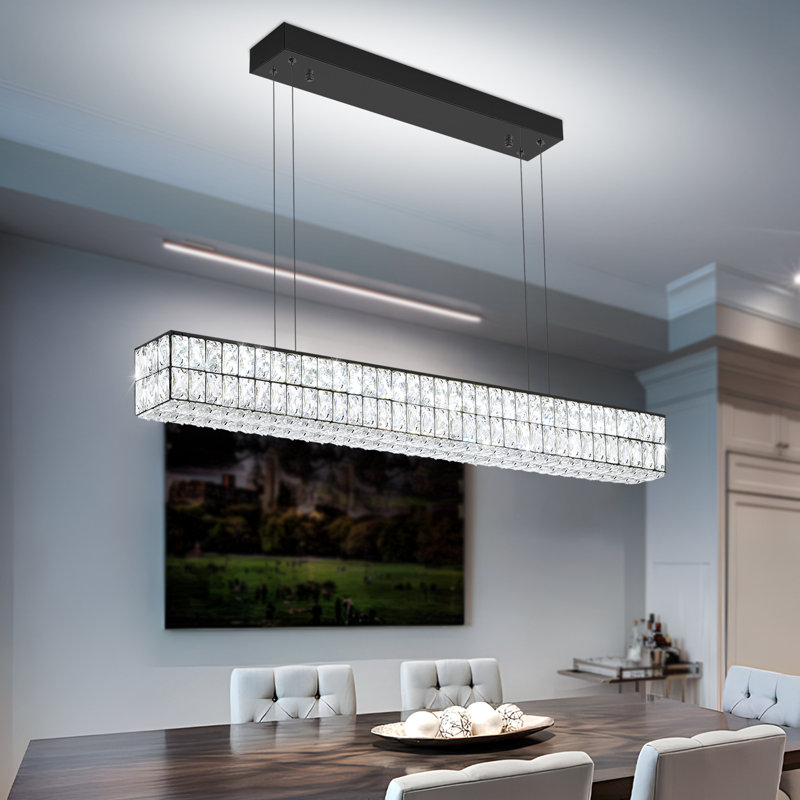 Lustre en cristal linéaire de 40 pouces au-dessus de la table rectangulaire pour la salle à manger