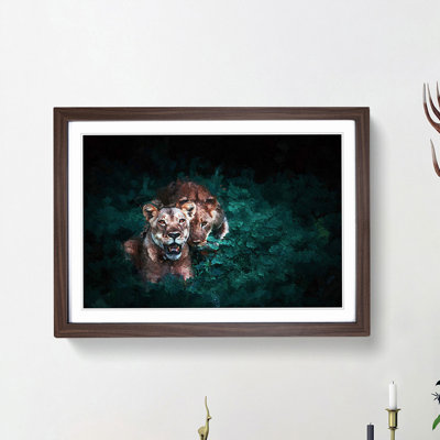Two Lions in the Shadows - Picture Frame Painting Print