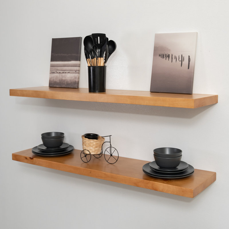 Haby Rustic Floating Shelves, Aged Oak, 1.75" H x 48" W x 8" D