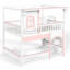 Lit superposé double avec escalier de rangement, fenêtre et tablette latérale, espace inférieur convertible, bois massif, blanc et rose