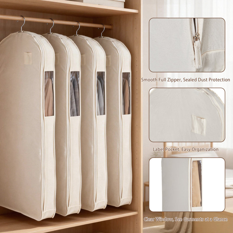 Paquet de 2 sacs à vêtements en coton biologique 59 po pour robes, rangement à l'épreuve des mites respirant avec panneau transparent, 59 po x 24 po x 4 po