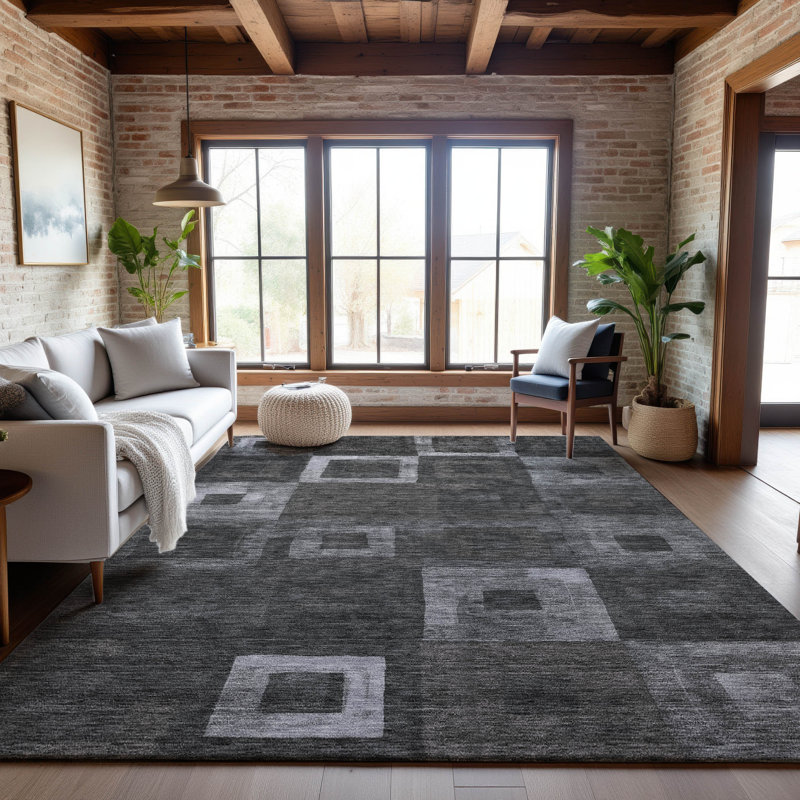 Premium Machine Washable Ducote AMF1142 Geometric Rug, Rectangle 2'6" x 3'10"