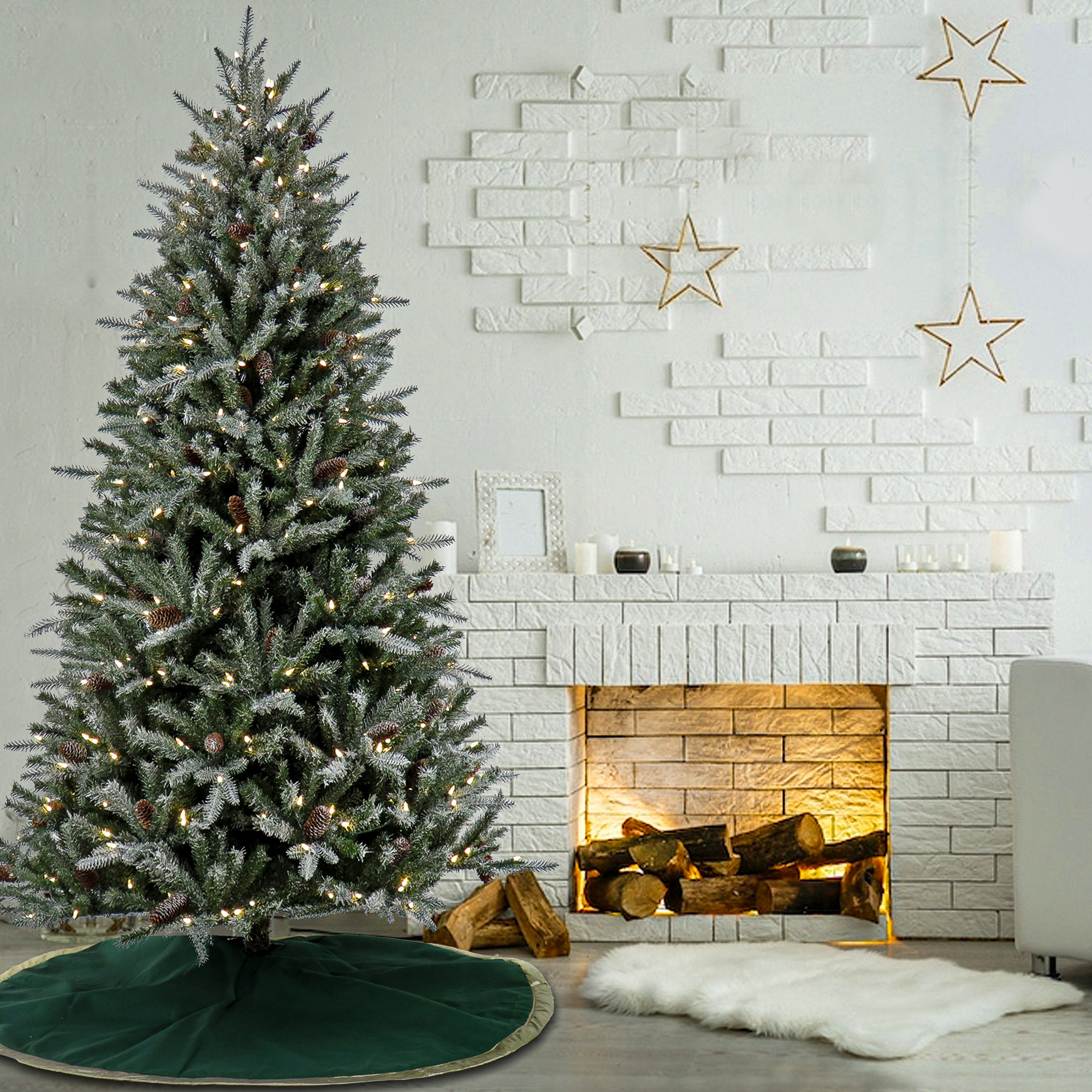 The Holiday Aisle® Pre-Lit Snowy Olallie Pine Tree with LED Lights, 7'
