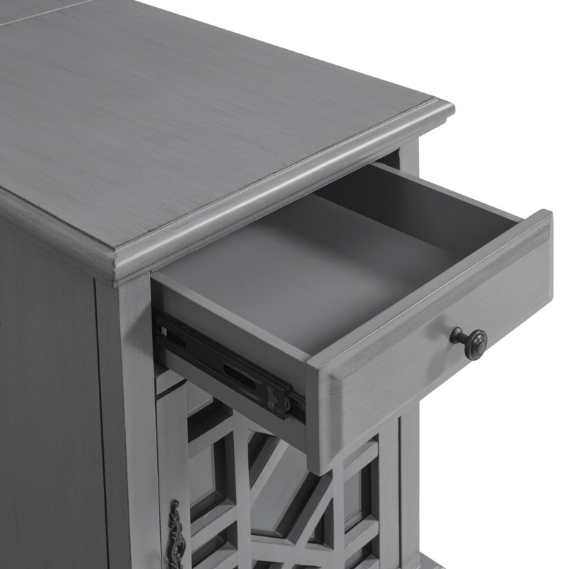 Ahmara End Table with Storage and Built-In Outlets, Grey Top / Grey Base