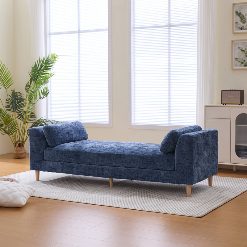 Upholstered Accent Bench With Two Pillows, Blue
