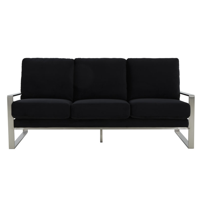 Canapé 3 places en velours Gratiano avec base en acier inoxydable argenté Gratiano, Velours noir