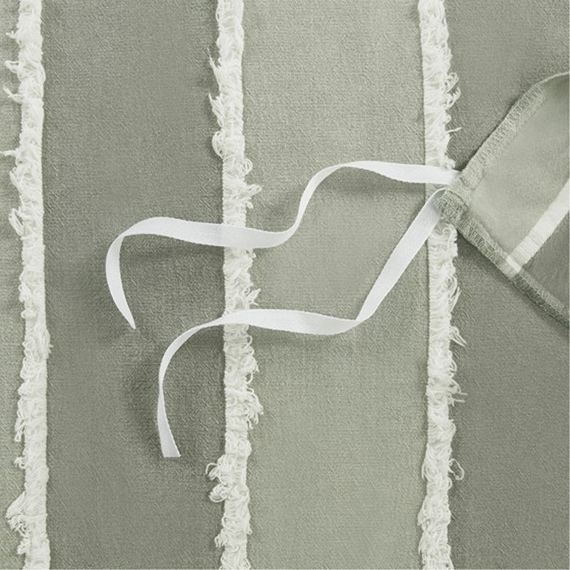 Ensemble de housse de couette rayée en coton, literie respirante 3 pièces, double / grand, Vert
