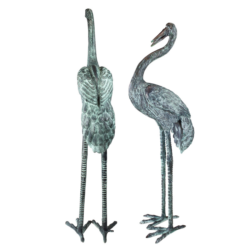Curved and Straight Neck Crane Statue Set, Large
