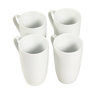 Lazuro Kitchenware - Porcelain Coffee Mug Set of 4 - Cups with Big Handle for Tea, Cappuccino, Latte and Chocolate, Hot or Cold Drinks - 5.3 x 3.5 x