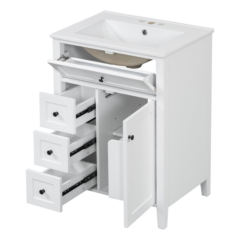 Meuble-lavabo 24 po avec comptoir en céramique, Blanc