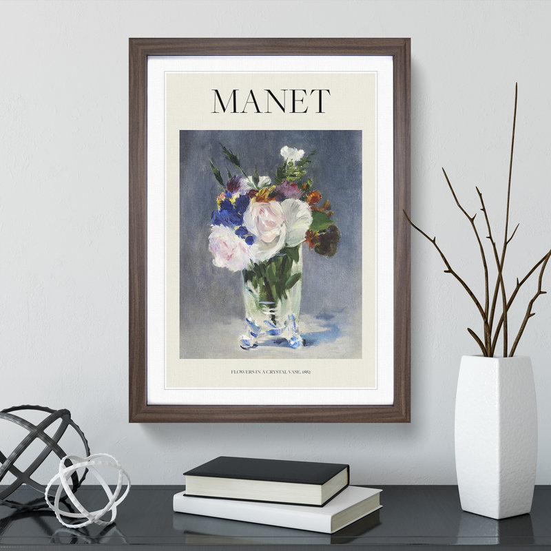 Flowers In A Crystal Vase by Edouard Manet - Single Picture Frame Print, Walnut Framed, 36cm H x 27cm W x 2cm D