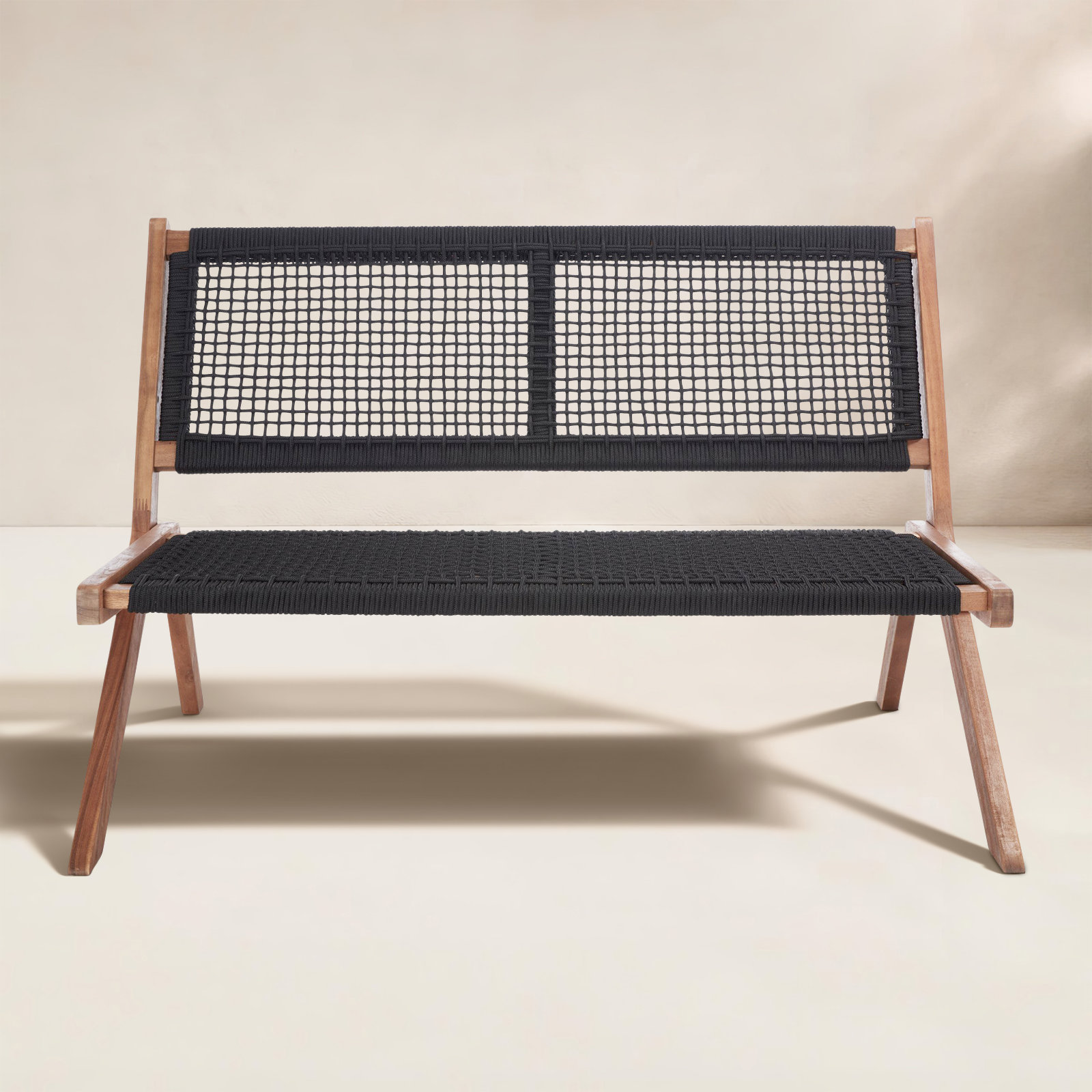 Kismet 45.47'' Folding Outdoor Bench, Natural, Black