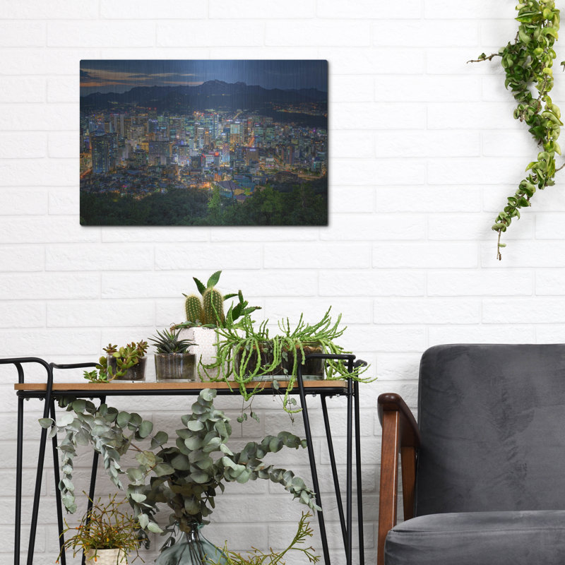 «The Séoul Skyline» par Rick Berk, art mural en métal, H 12 po x l 16 po