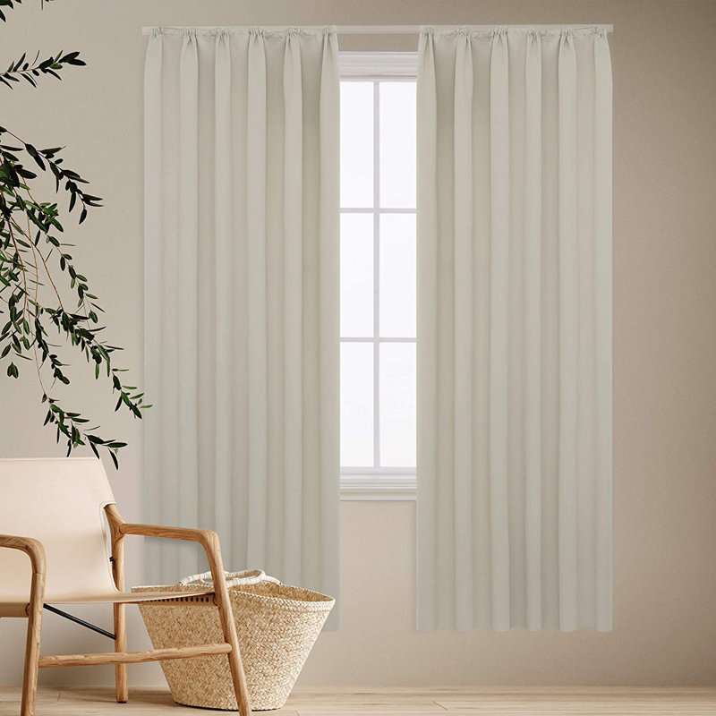 Deavin Blackout Curtain Pair, Width 140 x Drop 138cm, Light Beige