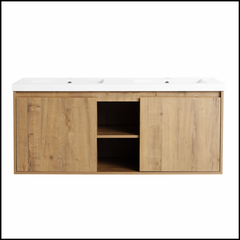 Meuble-lavabo mural 48 po avec lavabo double et portes à fermeture douce pour une décoration moderne