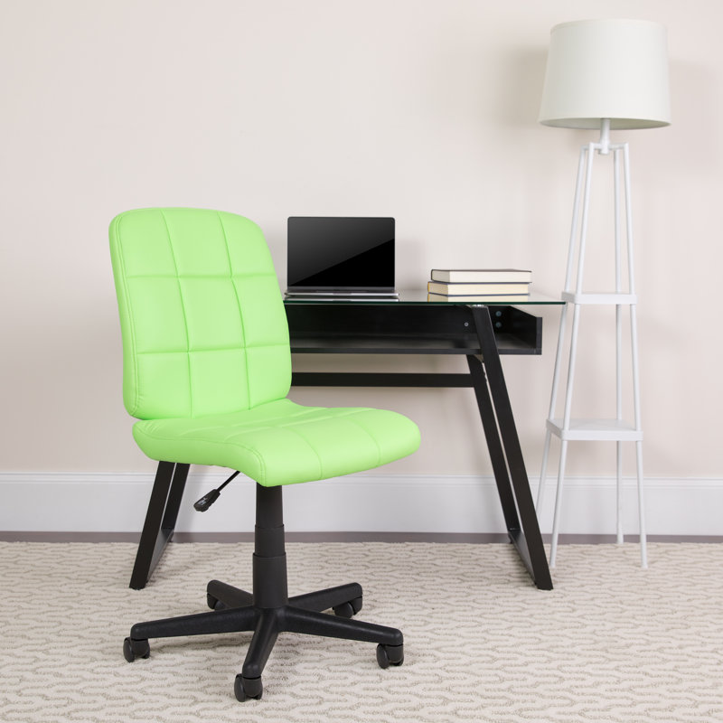Chaise de bureau pivotante en vinyle Bonavant, Vert, Sans accoudoirs