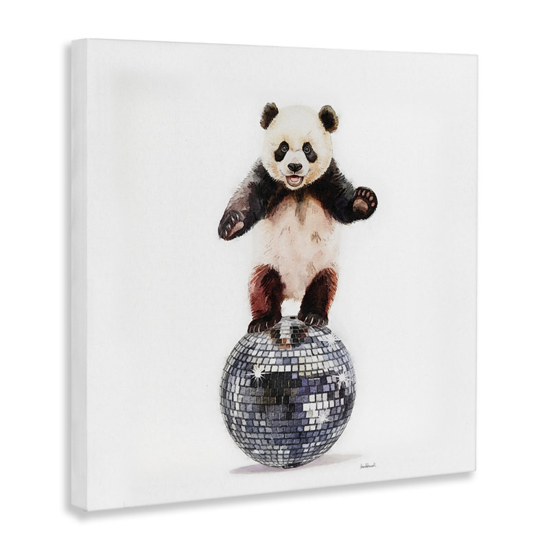 «Panda Balancing on Disco Ball Canvas» par Amanda Greenwood, H 17 po x l 17 po