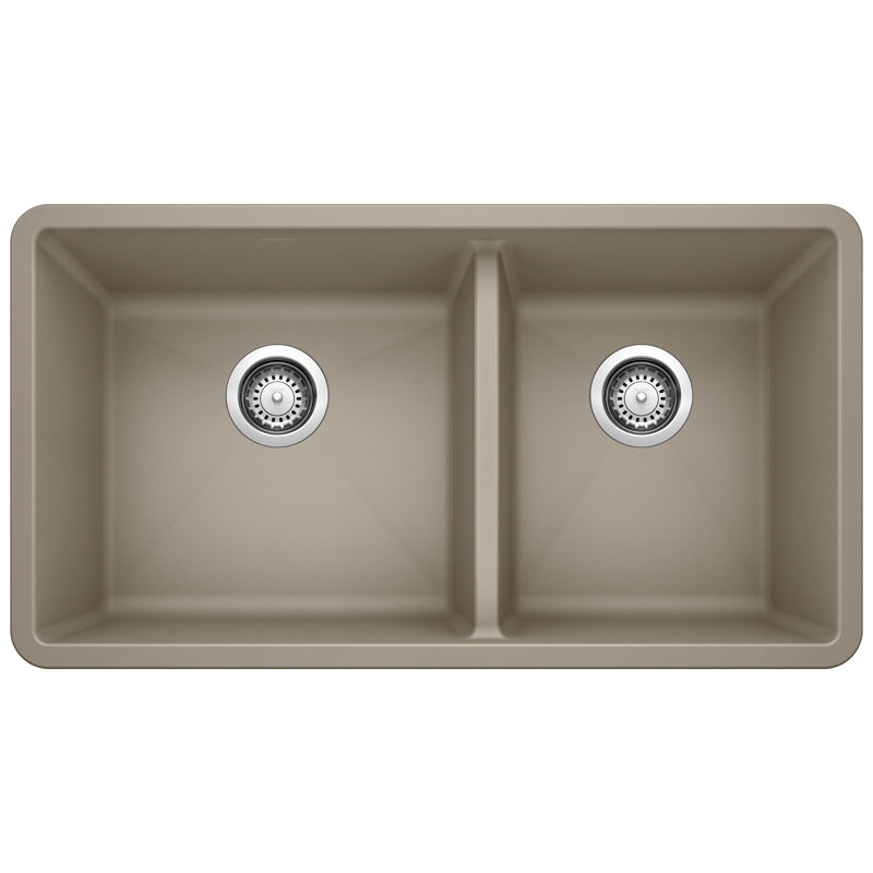 Precis SILGRANIT 33" 60/40 Double Bowl Undermount Kitchen Sink, Truffle