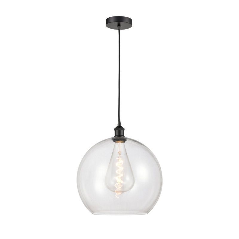 Luminaire suspendu simple à 1 lumière Ralph, H 17,38 po x l 13,75 po x P 13,75 po, Transparent, Noir mat
