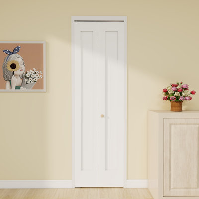 Interior White Primed 1-panel Solid Core Bi-fold Shaker Door with Installation Hardware