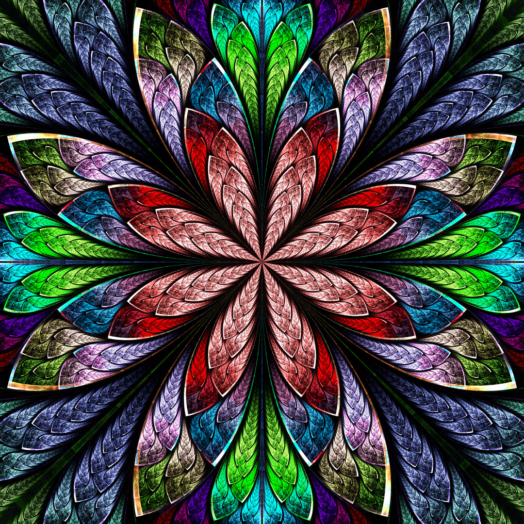 Multicolor Beautiful Fractal In Stained Glass Window Style. von Velirina - Wrapped Canvas Art Prints