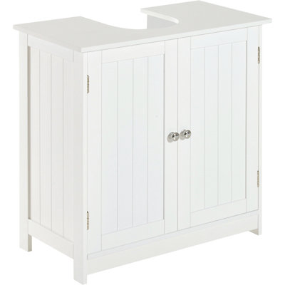 Meuble-lavabo de 61 cm pour lavabo sur pied - Blanc | Élégant et peu encombrant - Comprend 2 tablettes réglables, une quincaillerie élégante en acier inoxydable, un style moderne et fonctionnel, et une ouverture à l'arrière pour un gain de place.