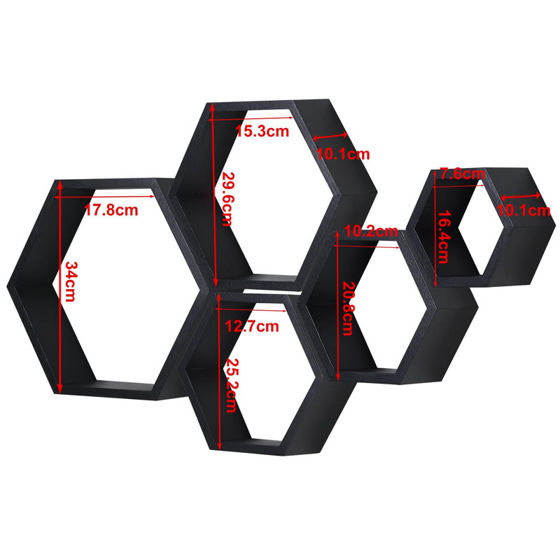 Roshonda Hexagon Wood Floating Shelf, Black