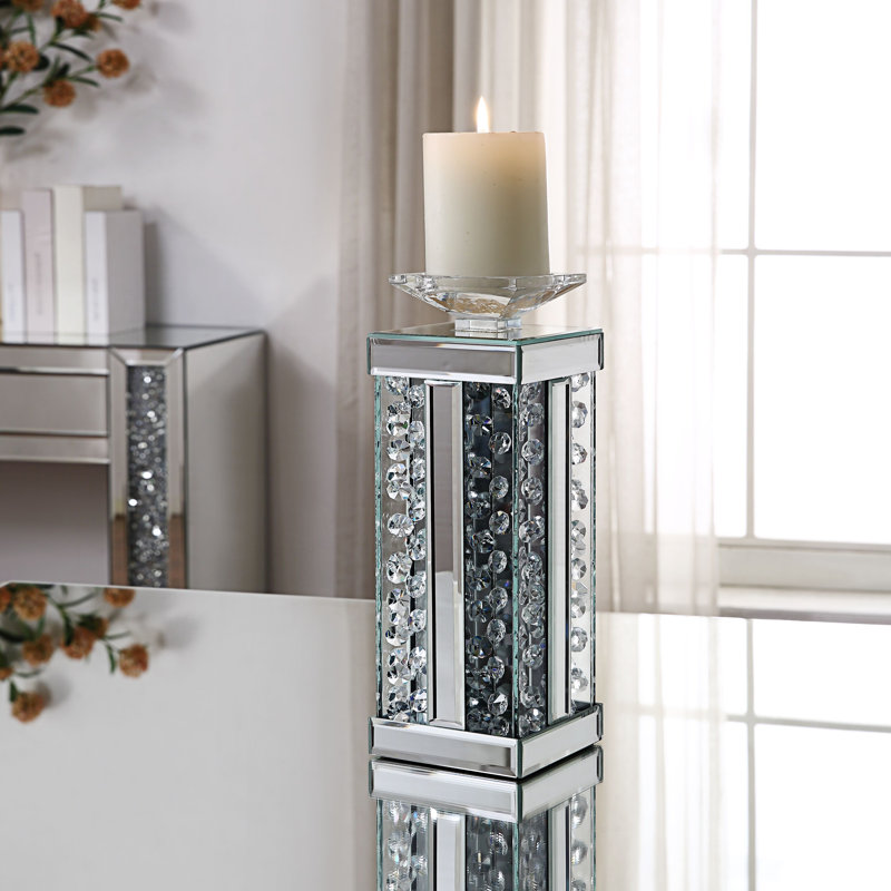 Bougeoir de table en miroir, H 17,5 po x l 4,4 po x P 4,4 po