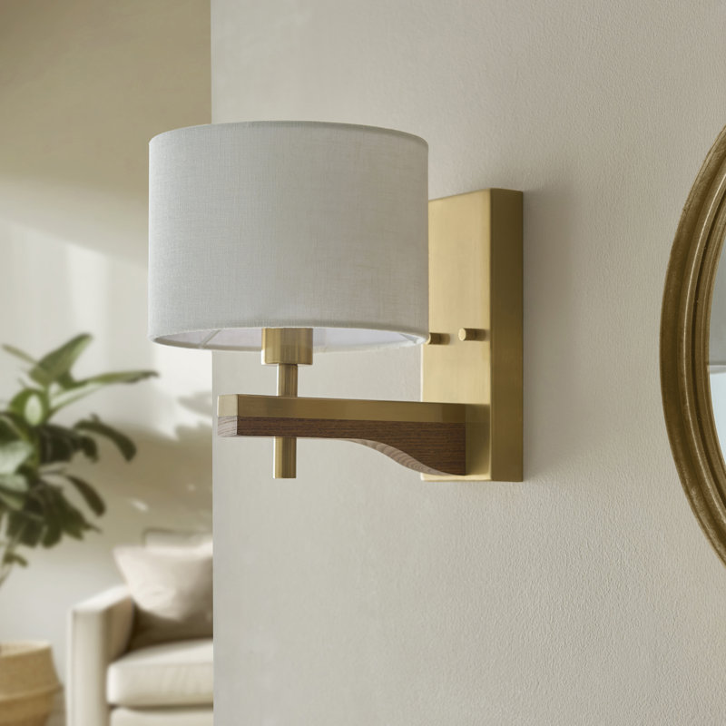 Solid Wood and Steel Armed Sconce