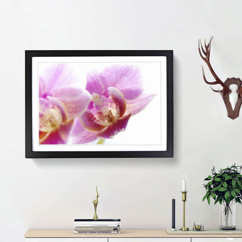 A Pink Orchid Flower - Framed Print, 45cm H x 63cm W x 2cm D, Black Framed
