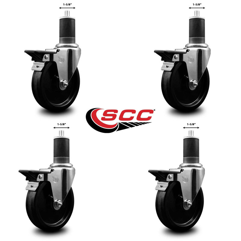 Phenolic Swivel 1-5/8 Inch Expanding Stem Caster Set with Brake SCC