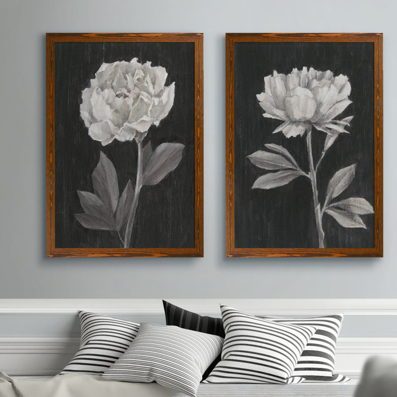 «Black and White Flowers III», ensemble de 2 reproductions d'art encadrées, H 24 po x l 36 po x P 1,25 po, Toile encadrée