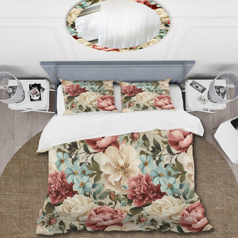 Ensemble de housse de couette Antique Rose Mute Green Garden III, Housse de couette simple + 1 taie décorative stan