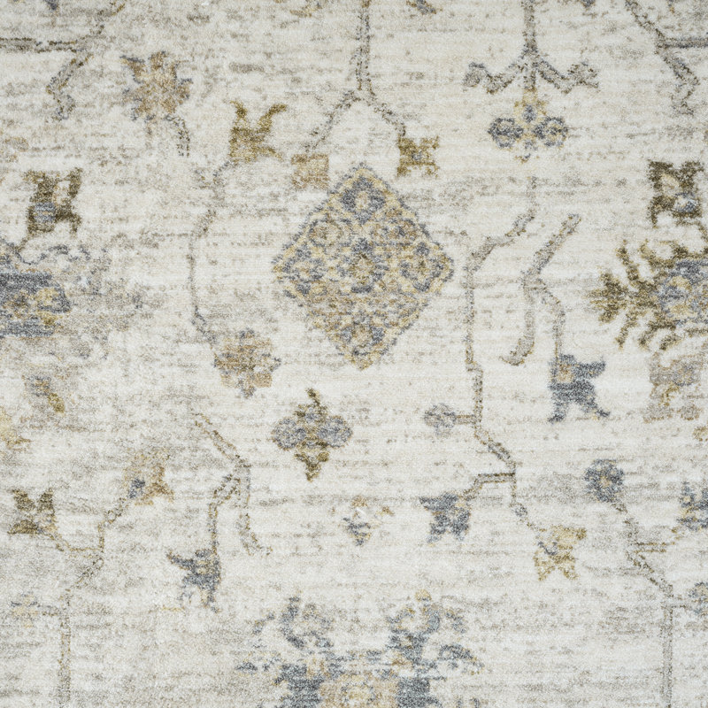 Fresnal Ivory/Blue Traditional Damask Performance Woven Indoor Area Rug, 6'6" x 6'6"