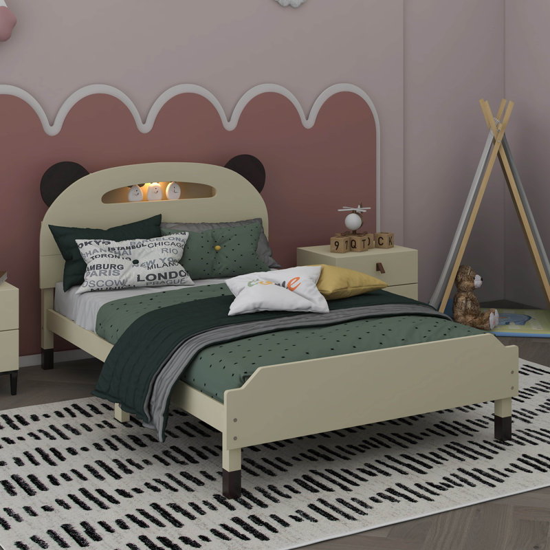 Lit plateforme en bois Loretta, Crème / noyer