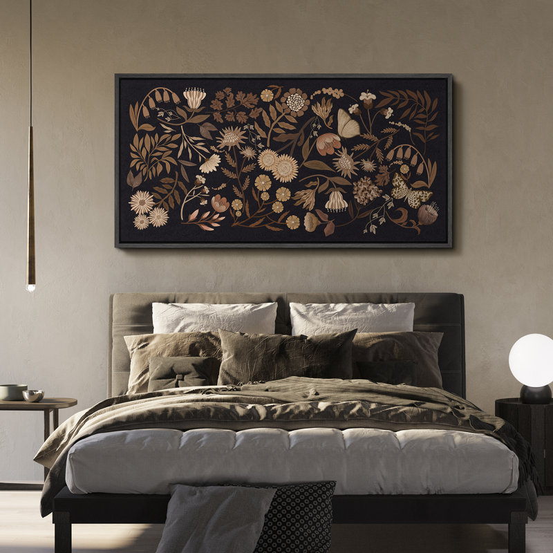«Vibrant Wildflower Lush Summer Garden Blooming Trees Antique Retro Colorful Room Extra Large Wall Decor», reproduction encadrée