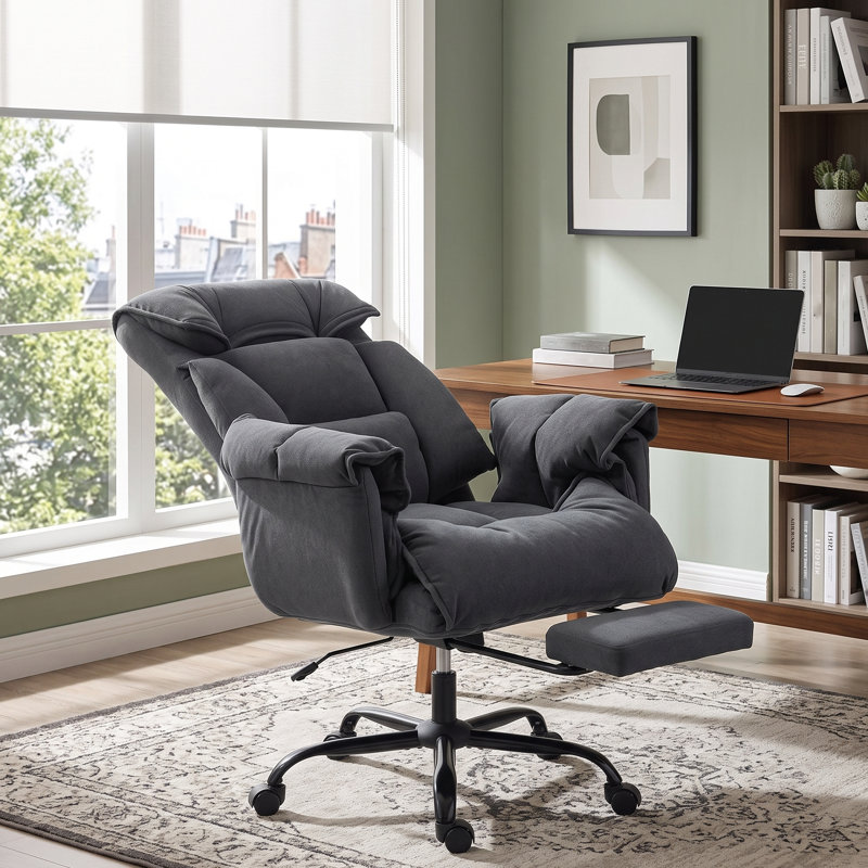 Fauteuil de bureau inclinable à haut dossier avec repose-pieds, Gris foncé