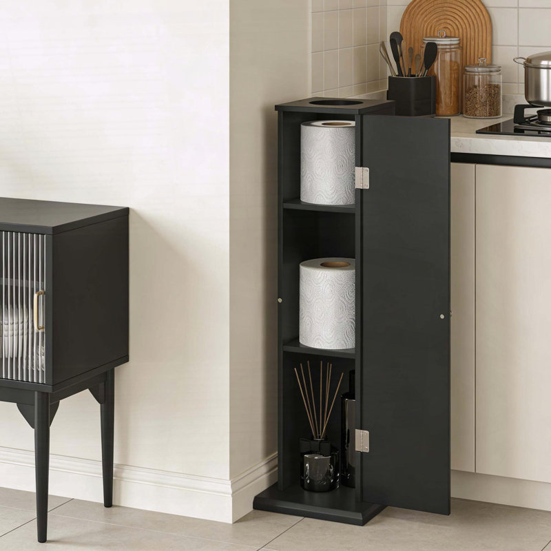 Narrow Corner Toilet Paper Cabinet with Tissue Opening – 3‑Tier Modern Country Storage, Black