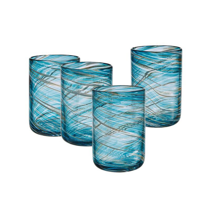 Color Swirl 15 oz. Double Old Fashion Glasses, Clear/Blue