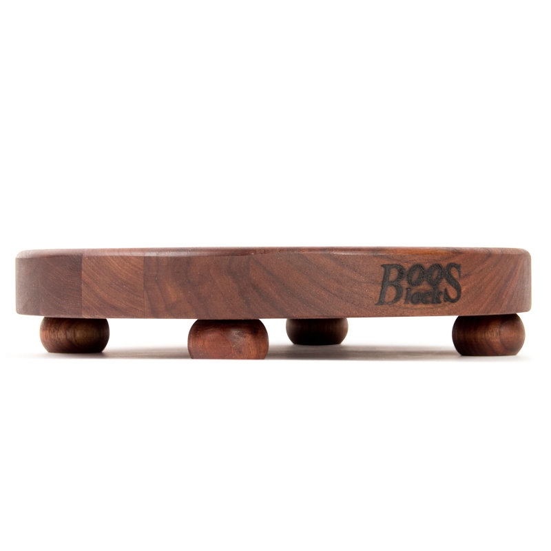 Gift 1.5" Edge Grain Walnut 12" Round Cutting Board with Wood Feet