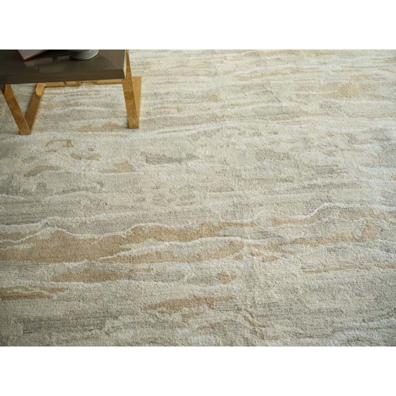 Cortero Hand Tufted Wool Abstract Area Rug, Rectangle 10' x 14', Gold/Ivory