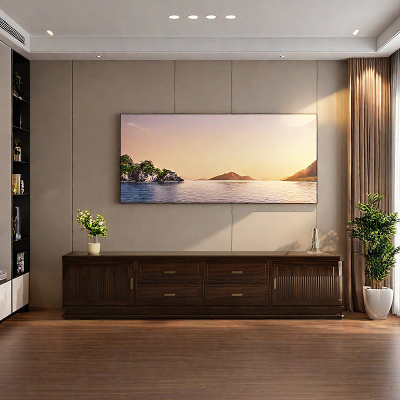 Meuble télé en bois massif Wujin, H 20,86 po x L 94,48 po x l 15,74 po