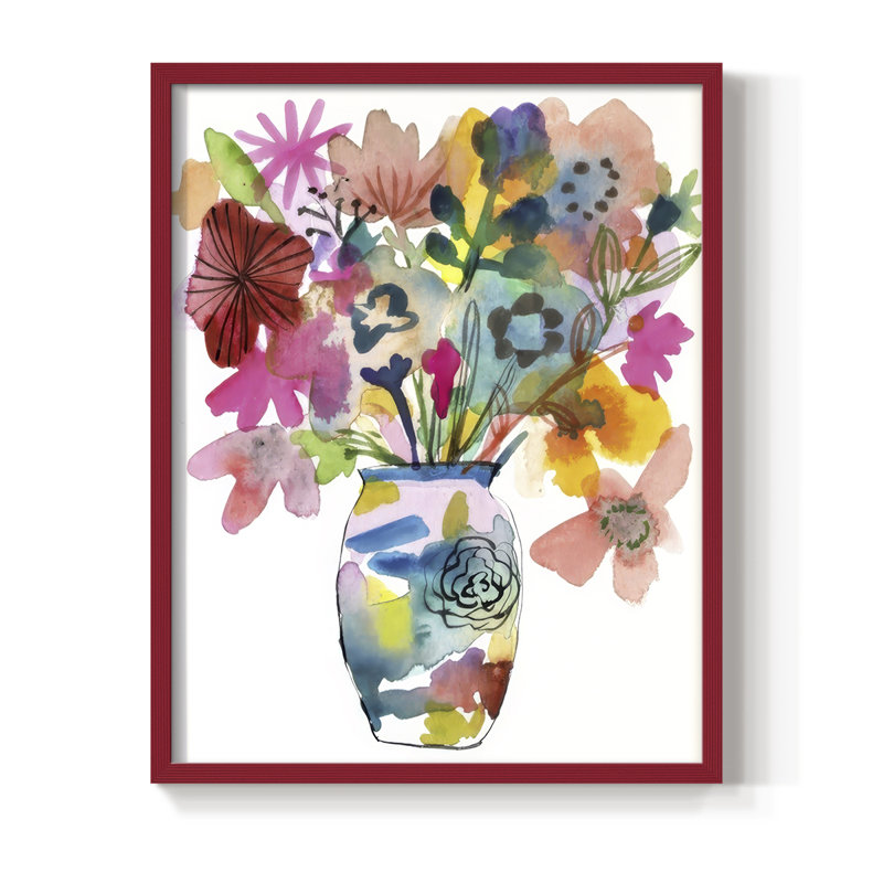 Linear Bouquet I, reproduction encadrée - bois massif, H 11 po x l 9 po, Rouge