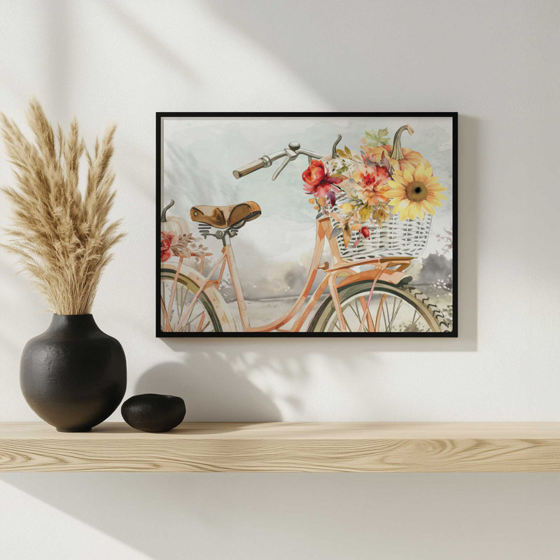 «Fall Floral Bicycle I» par Nicole DeCamp, reproduction d'art, L 16 po x H 12 po, Silver, Impression encadrée