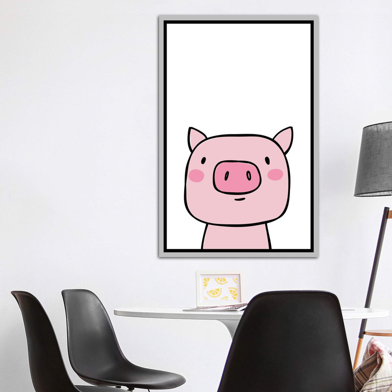 Cochon - impression d'art graphique, Toile avec cadre argenté, H 60 po x l 40po x P 1,5 po, Pas de tapis