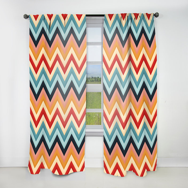 Rétro motif Mid-Century à chevrons II - Rideau à chevrons - Rideau à chevrons obscurcissant - 1 panneaux, L 52 po x L 108 po