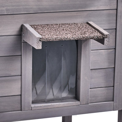 Abri pour chat, maison d'extérieur avec volets de porte, fabrication en bois de sapin de haute qualité, isolation à six côtés pour un confort à l'année, toit en asphalte imperméable incliné, toit ouvert et fond amovible, gris