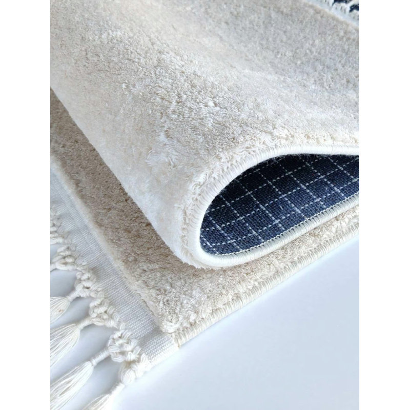 Tapis blanc en coton tissé à la machine Fideline, Rectangle 3 pi 11 po x 5 pi 11 po